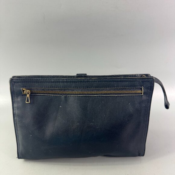 Authentic Vintage Bottega Veneta Navy Blue Leather Wristlet Clutch Made in Italy